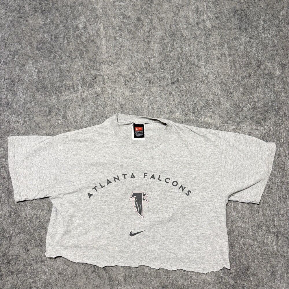 Vtg Nike Atlanta Falcons Cropped Shirt Medium Gray Cut Raw Hem NFL Gameday Y2K